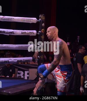 Hollywood, FL, USA. 16th July, 2021. Matt Delanoit pictured as Matt Delanoit defeats Rene Rodriguez in the main bout in the Bareknuckle Backyard Brawls at the Seminole Hard Rock & Casino on July 16, 2021 in Hollywood, Florida. Credit: Hoo Me.Com/Media Punch/Alamy Live News