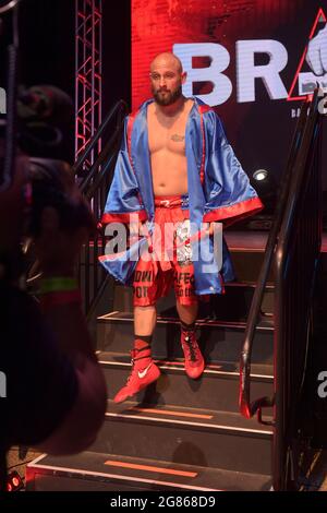 Hollywood, FL, USA. 16th July, 2021. Rene Rodriguez pictured as Matt Delanoit defeats Rene Rodriguez in the main bout in the Bareknuckle Backyard Brawls at the Seminole Hard Rock & Casino on July 16, 2021 in Hollywood, Florida. Credit: Hoo Me.Com/Media Punch/Alamy Live News