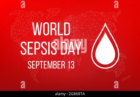 World sepsis day. Medical design concept for 13 September. Banner  with text and blood drop. Vector illustration. Stock Vector