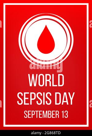World sepsis day. Medical design concept for 13 September. Banner  with text and blood drop. Vector illustration. Stock Vector