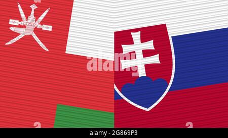 Slovakia and Oman Two Half Flags Together Fabric Texture Illustration Stock Photo