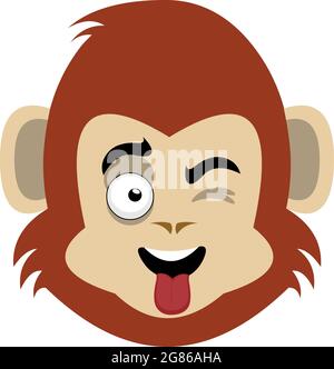 Vector emoticon illustration of the face of a cartoon monkey or chimpanzee winking and his tongue sticking out Stock Vector