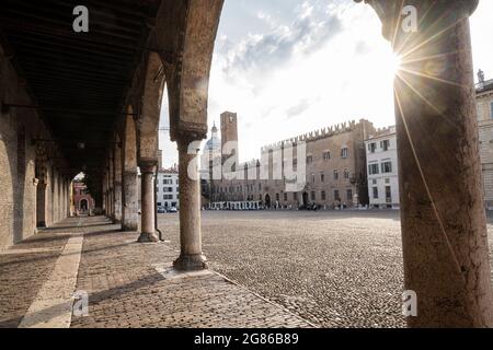 Mantua, Italy. July 13, 2021.  Panoramic view of the Sordello square in the city center Stock Photo