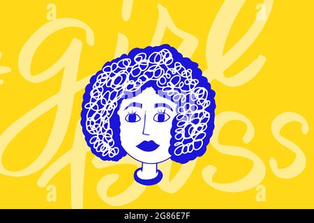 African american woman face, hand drawn logo  Stock Vector