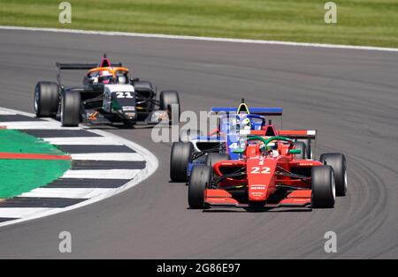 Scuderia W's Belen Garcia and Ecurie W's Abbie Eaton during the W Series British GP at Silverstone, Towcester. Picture Date: Saturday July 17, 2021. Stock Photo