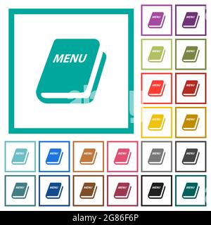 Menu flat color icons with quadrant frames on white background Stock Vector