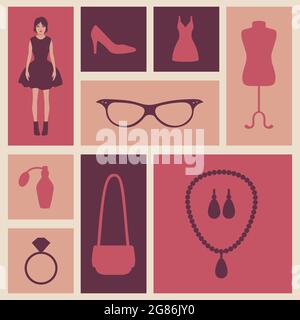 vector fashion icons, beauty background design, shopping Stock Vector