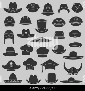 vector set hat and cap illustration, fashion set isolated icons Stock Vector