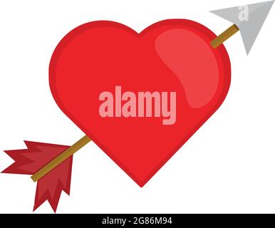 Vector emoticon illustration of a heart pierced by an arrow, concept love and Valentine's Day Stock Vector