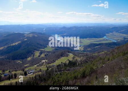 Sava River and valley, view from Lisca mountain. Slovenija Stock Photo