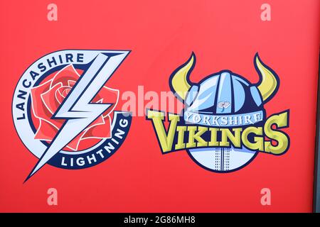 Manchester, UK. 17th July, 2021. Club crests ahead of the game in Manchester, United Kingdom on 7/17/2021. (Photo by Conor Molloy/News Images/Sipa USA) Credit: Sipa USA/Alamy Live News Stock Photo