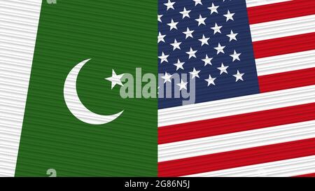 United States of America and Pakistan Two Half Flags Together Fabric Texture Illustration Stock Photo