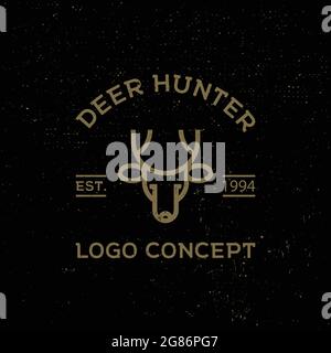 Deer head outline vintage logo design with grunge texture, Deer head illustration, Abstract Deer Head geometry Logo Design Stock Vector