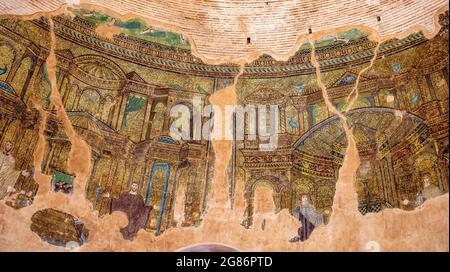 The remains of  4th cen. Byzantine, mosaic panel, in the dome of the Rotunda of Galerius on Egnatia street in the center of Thessaloniki, ,  Macedonia Stock Photo