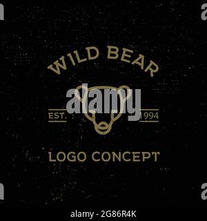 Bear head outline vintage logo design with grunge textuure, Bear head illustration, Abstract Bear Head Logo Design. Vector illustration. Stylized geom Stock Vector