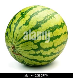 Whole ripe watermelon isolated on white background. Stock Photo