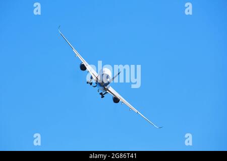 AIRBUS A350 XWB. Modern Airliner Demonstration flight on MAKS 2019 airshow. ZHUKOVSKY, RUSSIA, AUGUST 30, 2019 Stock Photo