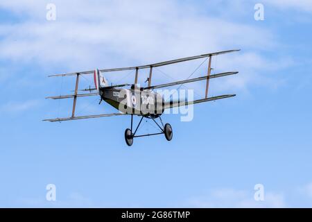 Sopwith Triplane ‘N6290 DIXIE II' airborne at Shuttleworth Military airshow on the 4th July 2021 Stock Photo