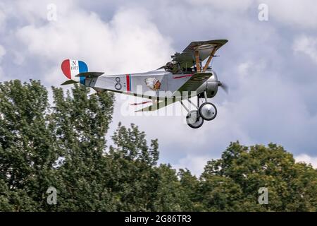 Nieuport 17 N1977 (G-BWMJ) airborne at Shuttleworth Military airshow on the 4th July 2021 Stock Photo
