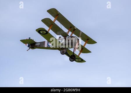 Sopwith Triplane ‘N6290 DIXIE II' airborne at Shuttleworth Military airshow on the 4th July 2021 Stock Photo