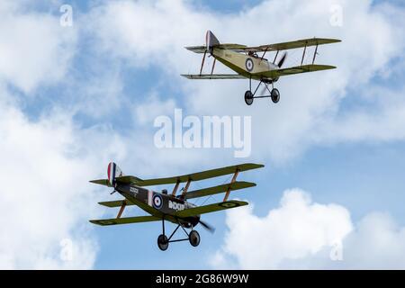 1916 Sopwith Pup & Sopwith Triplane airborne at Shuttleworth Military airshow on the 4th July 2021 Stock Photo