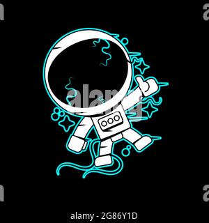Graphic astronaut with black hole and starry vortex inside his helmet. Vector art isolated on white background. Vector design or coloring page for adu Stock Vector