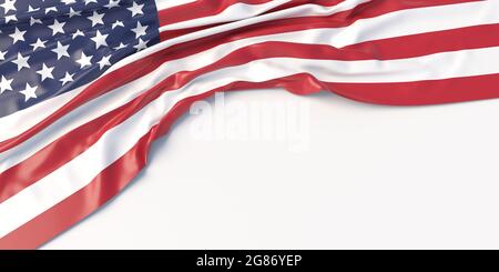 US of America flag. United States sign symbol, rippled textile placed on white background. National holiday, Memorial, Independence day, July 4th conc Stock Photo