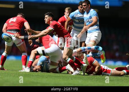 Cardiff, UK. 17th July, 2021. Tomos Williams of Wales in action. Rugby international friendly, Wales v Argentina, 2nd test Summer series match at the Principality Stadium in Cardiff on Saturday 17th July 2021. pic by Andrew Orchard/Andrew Orchard sports photography Credit: Andrew Orchard sports photography/Alamy Live News Stock Photo