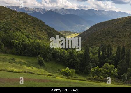 Cadi Range as seen from Cerdanya, Catalan Pyrenees Stock Photo