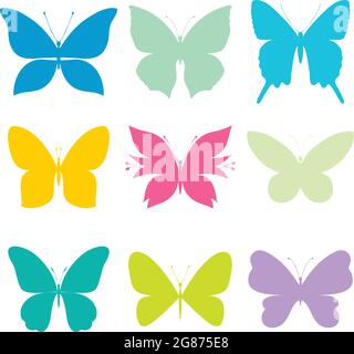 Set of vector butterflies. Silhouettes of different butterflies. Vector templates. Stock Vector
