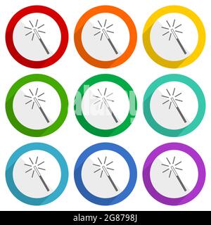 Magic wand vector icons, set of colorful flat design buttons for webdesign and mobile applications Stock Vector