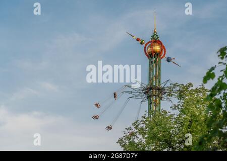 Star Flyer Ride (Himmelskibet) at Tivoli Gardens Amusement Park - Copenhagen, Denmark Stock Photo