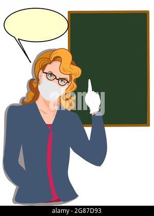 the business woman  , teacher half body pointing green board  illustration Stock Photo