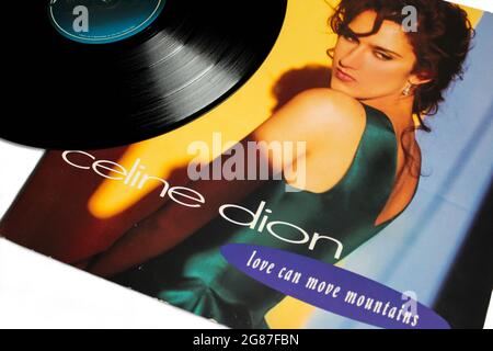 Pop, Gospel and soul artist, Celine Dion music album on vinyl record LP disc. Titled: Love Can Move Mountains album cover Stock Photo