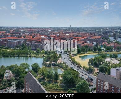 Aerial view of Stadsgraven Canal and Amager Island - Copenhagen, Denmark Stock Photo