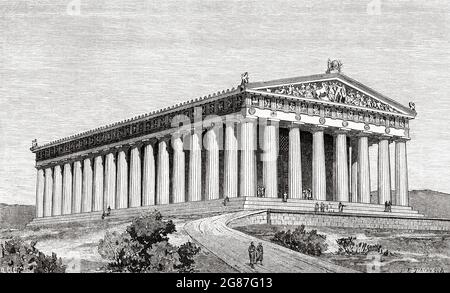 Ancient Greece. The parthenon in the time of Pericles, Europe. Old 19th ...