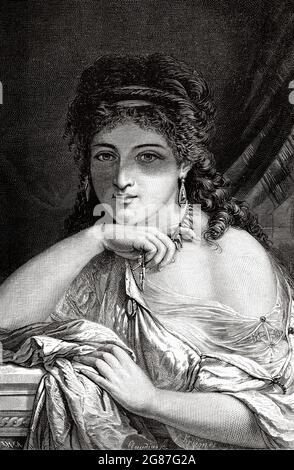 Ancient beautiful roman woman portrait, Ancient roman empire. Italy, Europe. Old 19th century engraved illustration from El Mundo Ilustrado 1880 Stock Photo