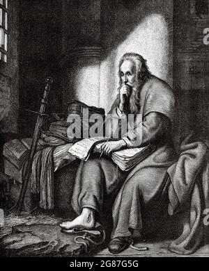St Paul the Apostle in prison, writing his epistle to the Ephesians ...