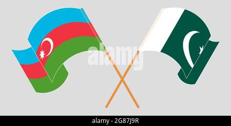 Crossed and waving flags of Pakistan and Azerbaijan. Vector illustration Stock Vector