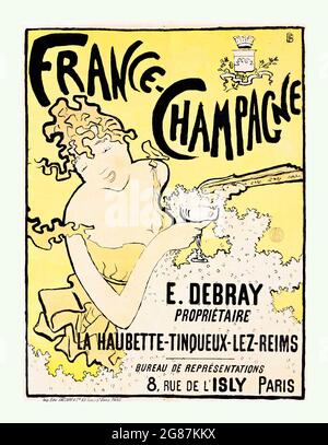 Vintage advertisement. Pierre BONNARD – France-Champagne E. Debray, Reims. Ad for French Champagne. 1891. Stock Photo