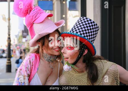 London, UK. 17 Jul 2021. Pierre Garroudi fashion street show. The model takes part in a flash mob fashion show in Bond Street. Credit: Waldemar Sikora Stock Photo