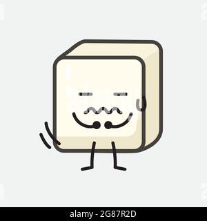 Vector Illustration of Tofu Character with cute face and simple body line drawing on isolated background Stock Vector