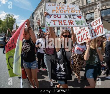 The Official Animal Rights March London 2019.  Activists marching through UK’s capital city on 17th August 2019 Stock Photo