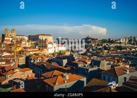 Porto Cathedral and  Dom Luiz Bridge at proto in portugal Stock Photo
