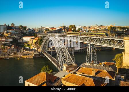 Dom Luiz bridge over river douro at porto in portugal at dusk Stock Photo