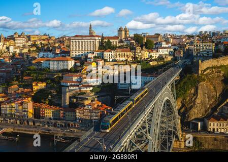 Dom Luiz bridge over river douro at porto in portugal at dusk Stock Photo