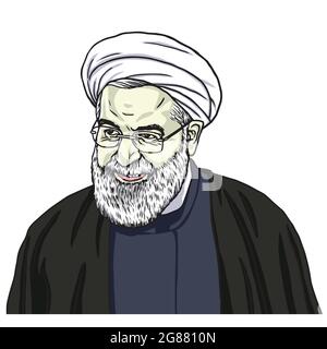 Hassan Rouhani Vector Portrait Drawing Cartoon Caricature Illustration Stock Vector