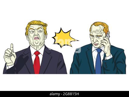 Donald Trump and Vladimir Putin. Vector Cartoon Portrait Illustration Stock Vector