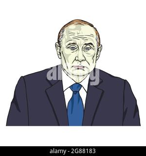 Vladimir Putin. The President of Russia. Cartoon Vector Portrait Caricature Illustration Stock Vector