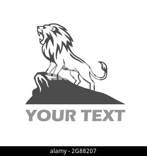 Lion Logo Roaring on the Mountain Hill Stock Vector